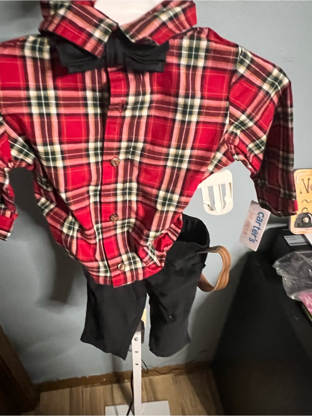 Carter's Just One You Red Plaid Button-Up Onesie and Black Pants Set